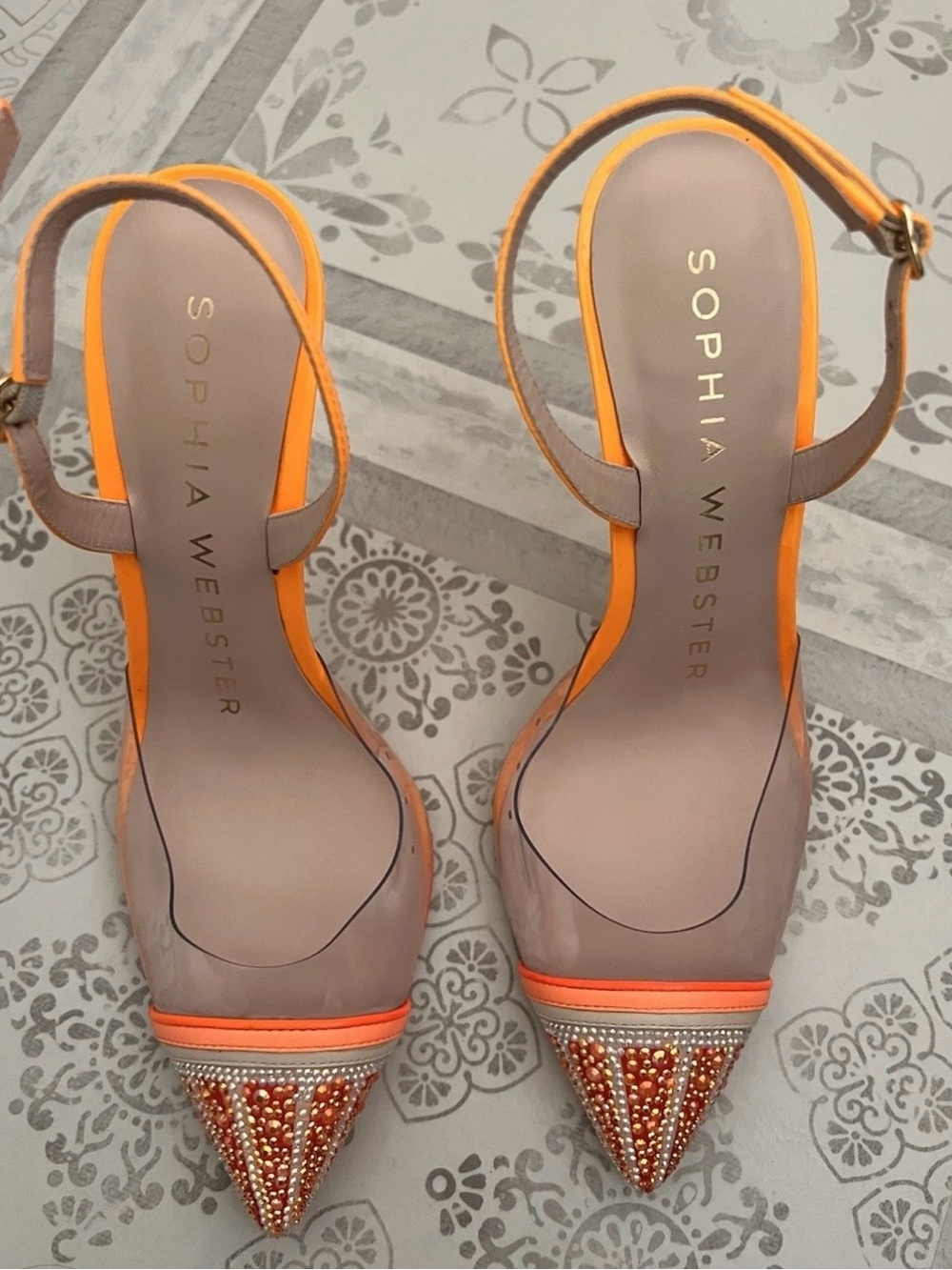 Sophia Webster Orange Clear Slingback High Heel Sandals size 37 - Picture 2 of 6